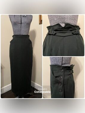 Vtg Ralph Lauren Green Pencil Skirt, Long, Wool, Union Made USA, Pockets, Lined
